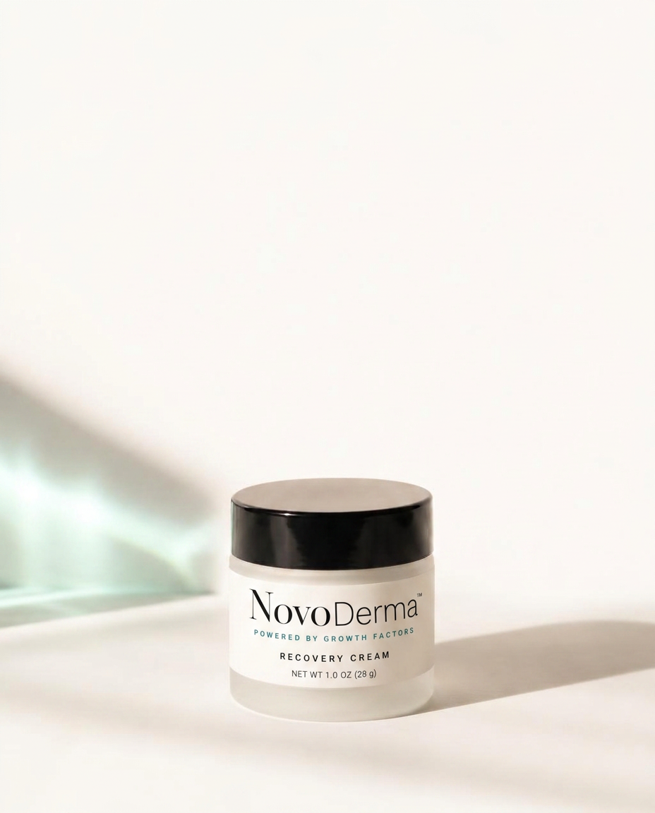 Novo Derma Recovery Cream 1.0 oz jar in clinical daylight