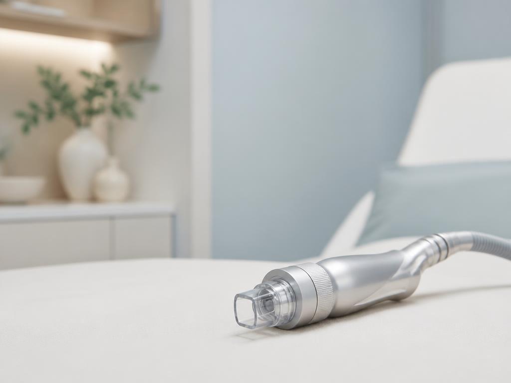 Fractional CO2 laser handpiece in a minimal clinical treatment room